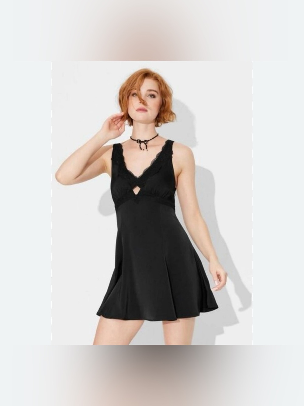Wild Fable Black Satin Lace Trim Dress NWT!